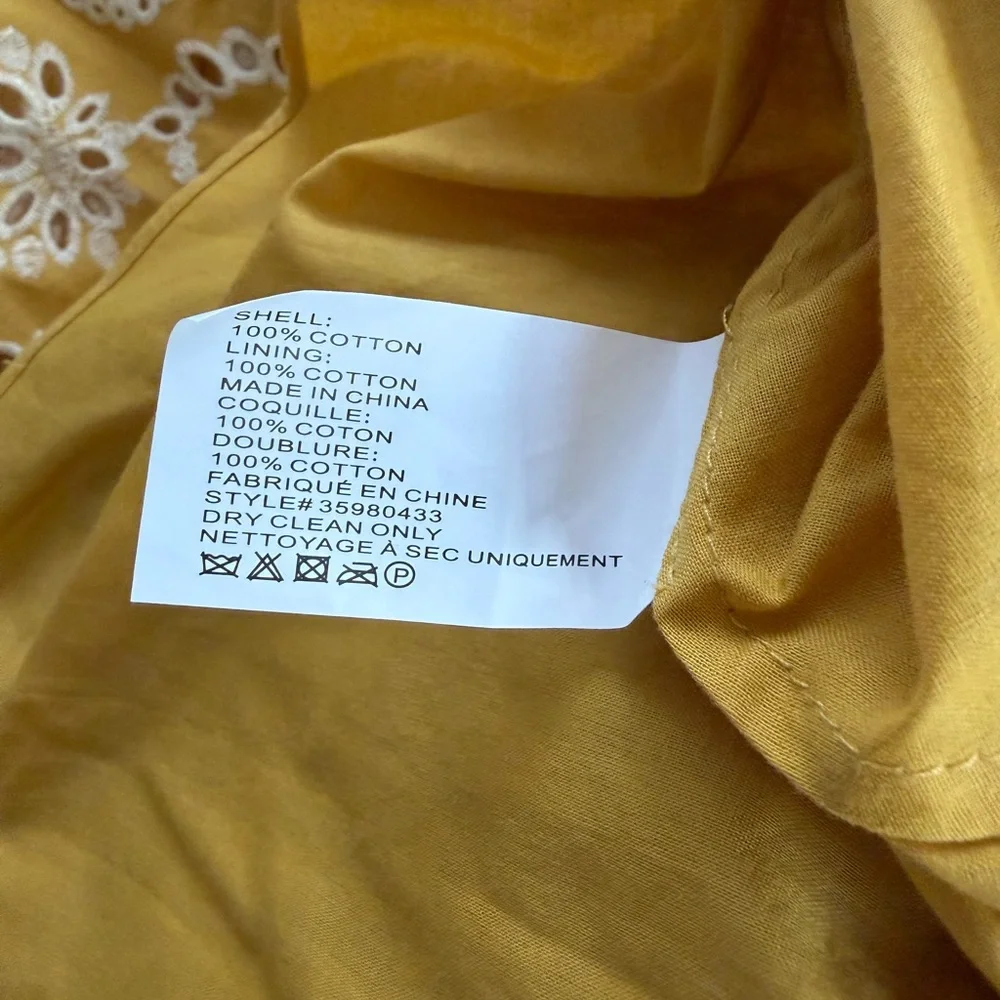 Shoshanna Yellow Embroidered Eyelet Long Sleeve Midi Dress Size 4 - Picture 5 of 5